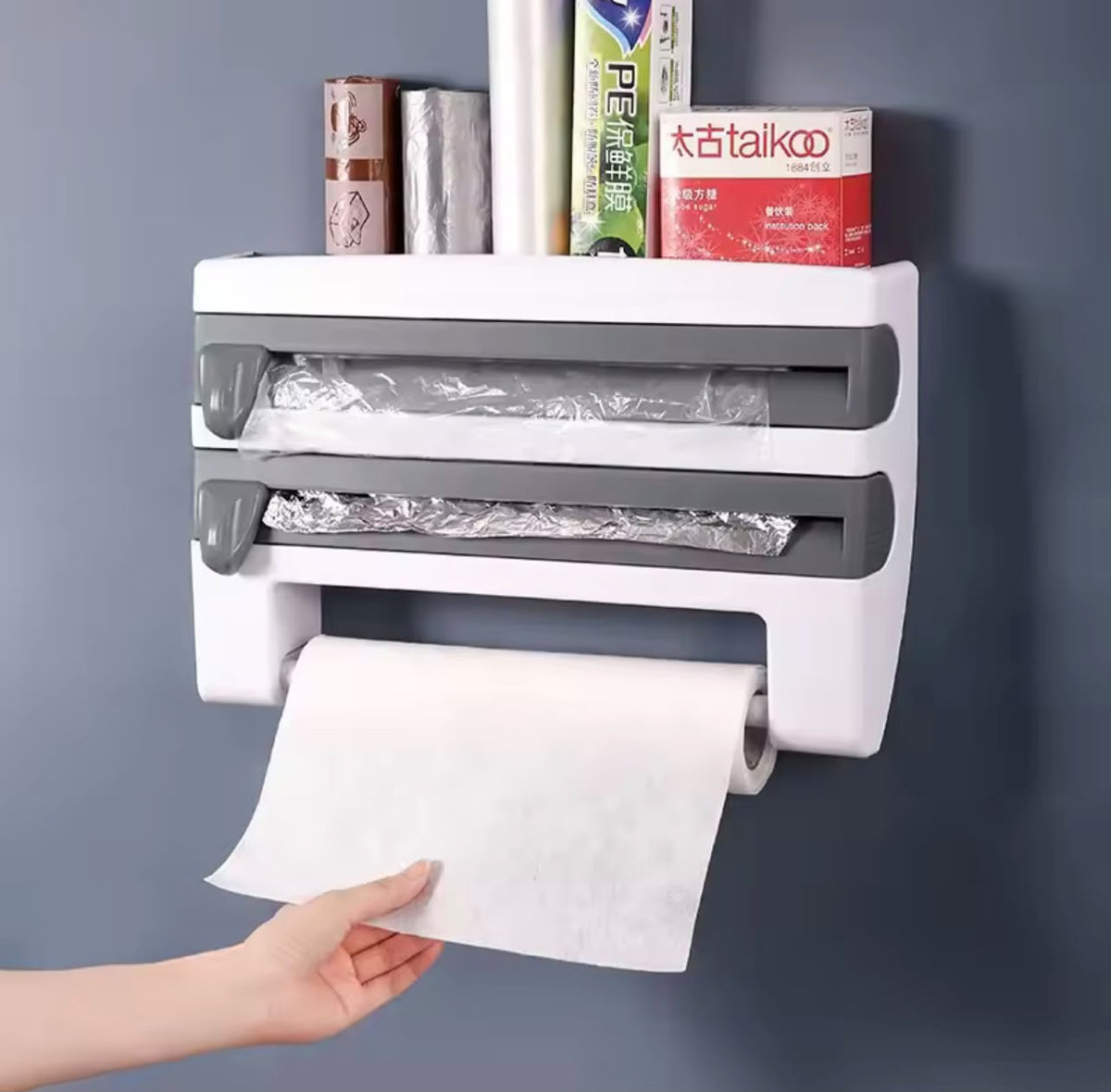 3 IN 1 Magnetic Plastic Wrap Dispenser with Cutter
