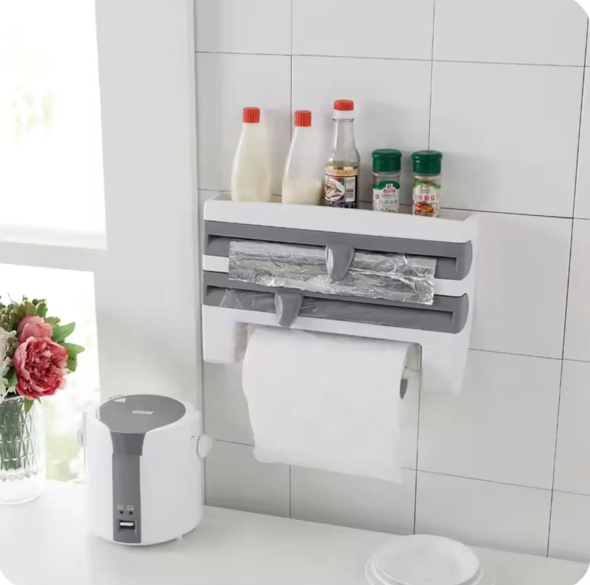3 IN 1 Magnetic Plastic Wrap Dispenser with Cutter