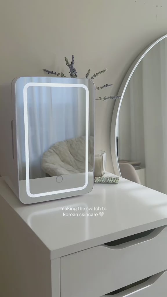Cosmetics Fridge w/ Makeup Mirror and LED Ring Light, 12V DC 110V AC Portable Cooler, 6L